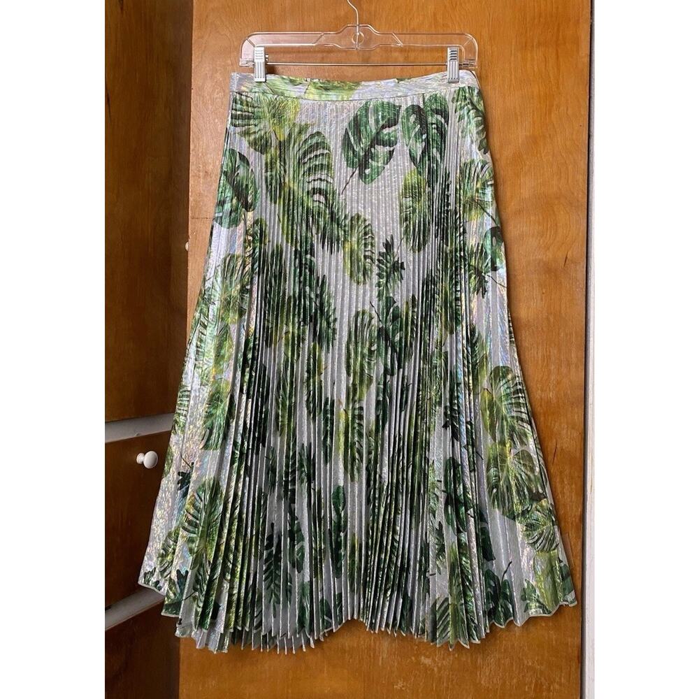 $398 Anthropologie Delfi Collective Shimmer Tropical Midi Pleated Skirt Sz M